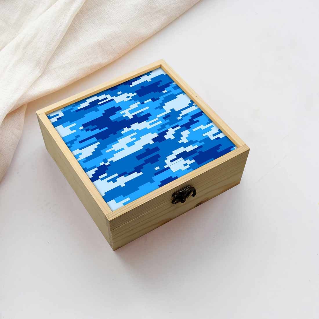 Jewellery Box Wooden Jewelry Organizer -  8 Bit Camo Blue Navy Nutcase