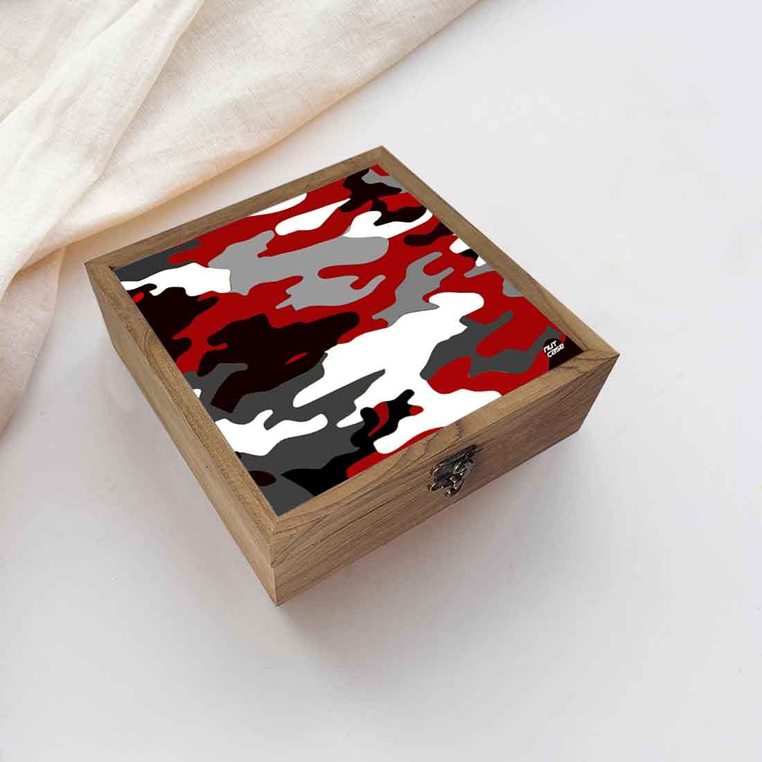 Nutcase Designer Jewellery Box for Ladies - Unique Gifts -Red Black Army Camouflage Nutcase