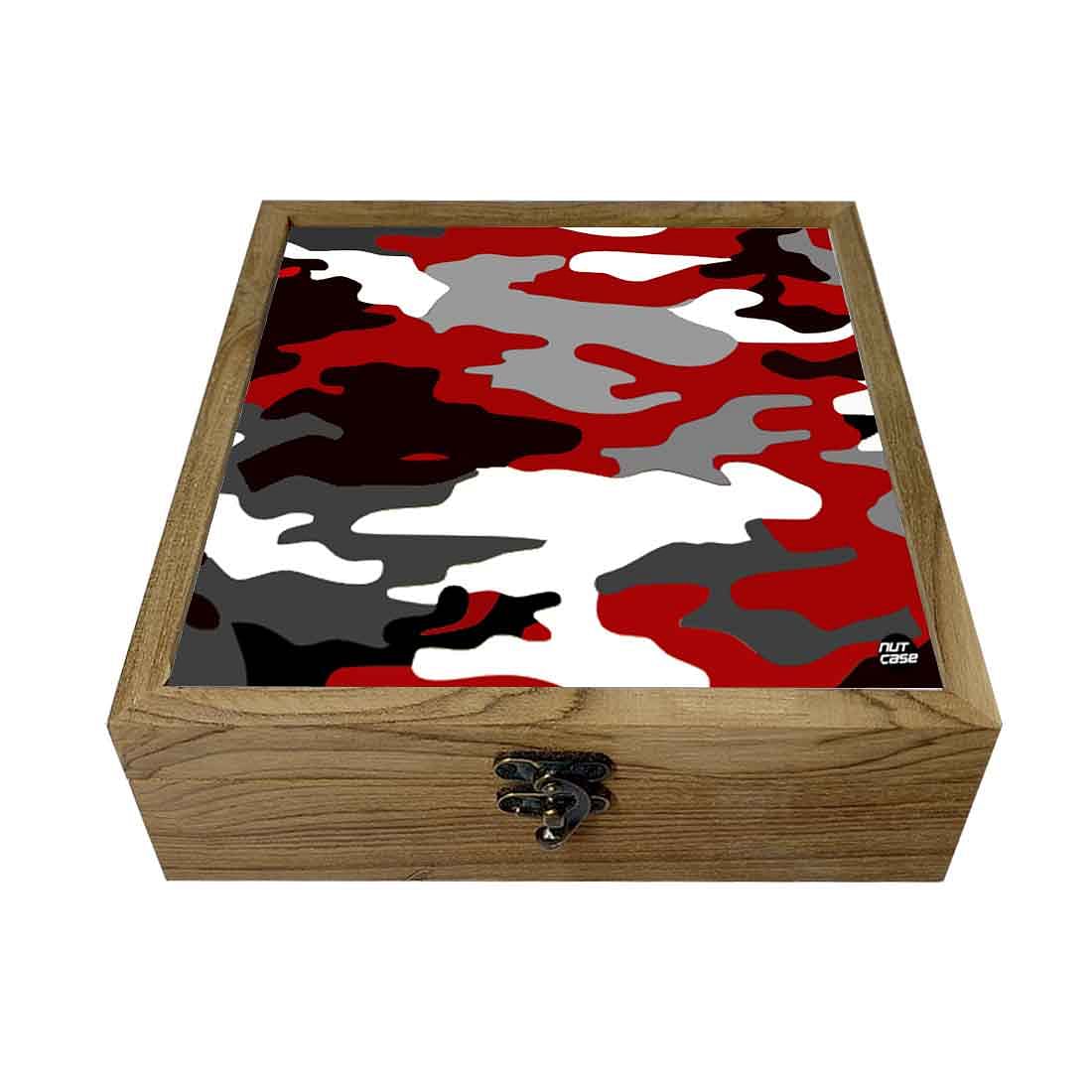 Nutcase Designer Jewellery Box for Ladies - Unique Gifts -Red Black Army Camouflage Nutcase