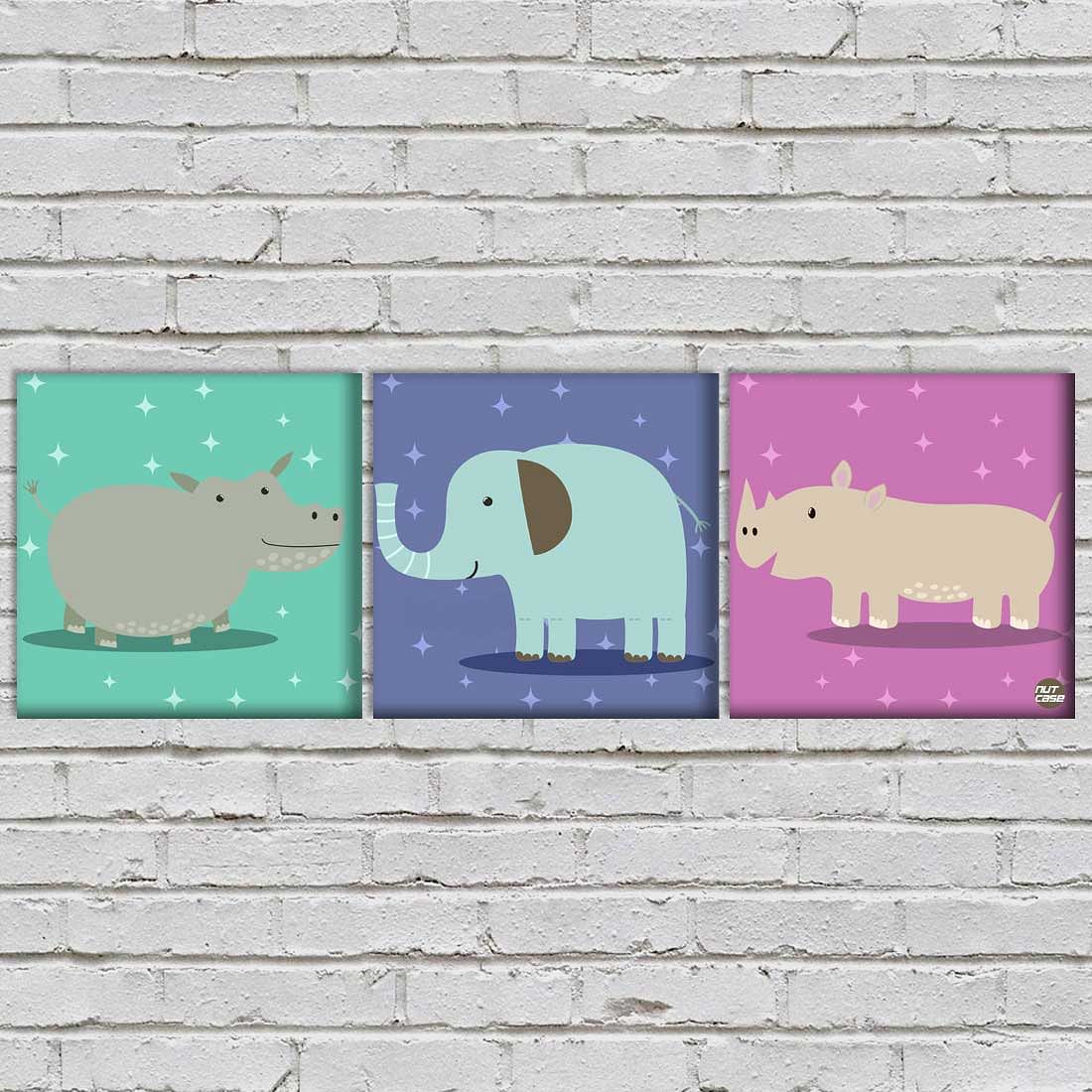 Wall Art Decor Hanging Panels Set Of 3 -Cute Elephant Nutcase