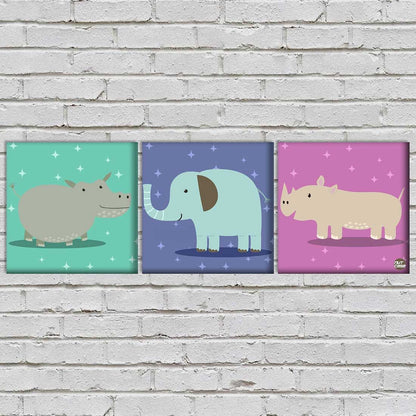 Wall Art Decor Hanging Panels Set Of 3 -Cute Elephant Nutcase