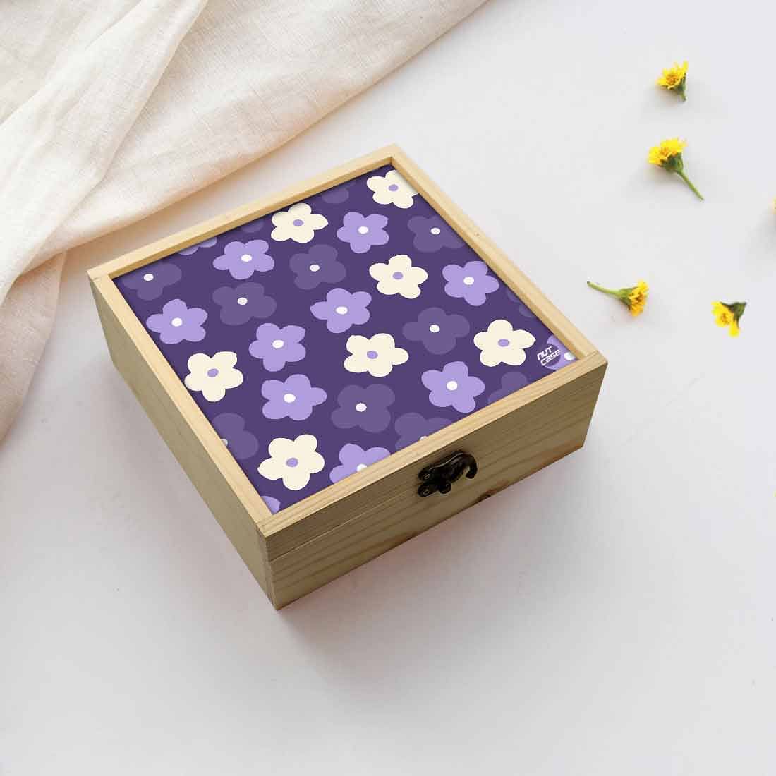 Jewellery Box Wooden Jewelry Organizer -  Purple Flowers Nutcase