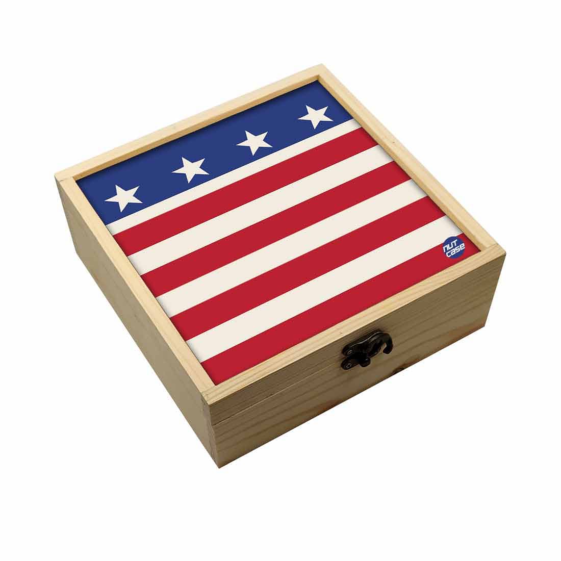 Jewellery Box Makepup Organizer -  Red Strips Star Flag Nutcase