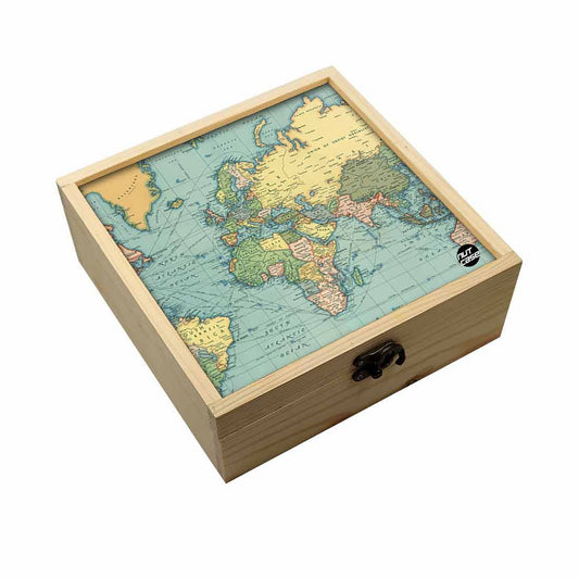 Jewellery Box Makepup Organizer -  Green Vintage Map Nutcase