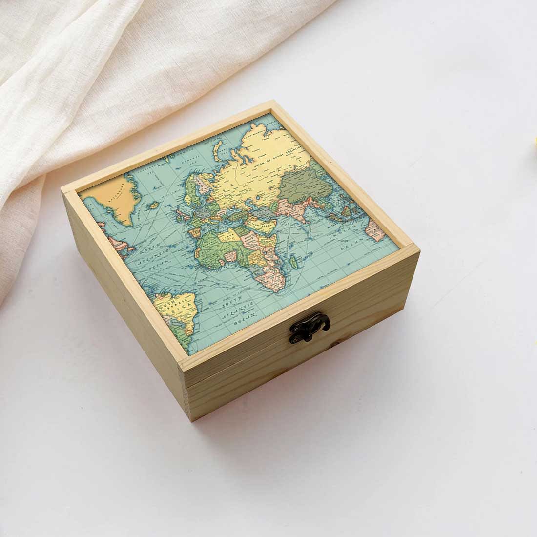 Jewellery Box Makepup Organizer -  Green Vintage Map Nutcase