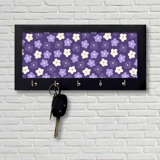 Key Holder 5 Hooks Keys Hanger -  Purple Flowers Nutcase