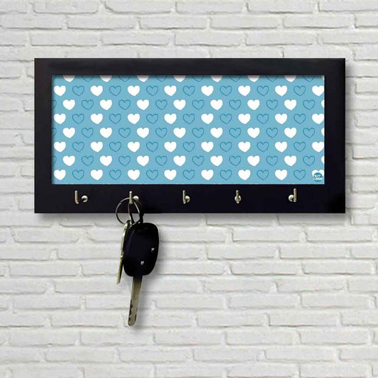 Key Holder 5 Hooks Keys Hanger -  Blue Valentine Hearts Nutcase