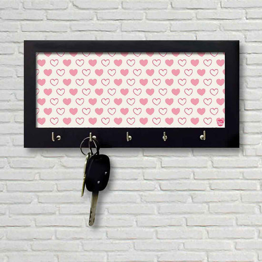 Key Holder 5 Hooks Keys Hanger -  Pink Valentine Hearts Nutcase
