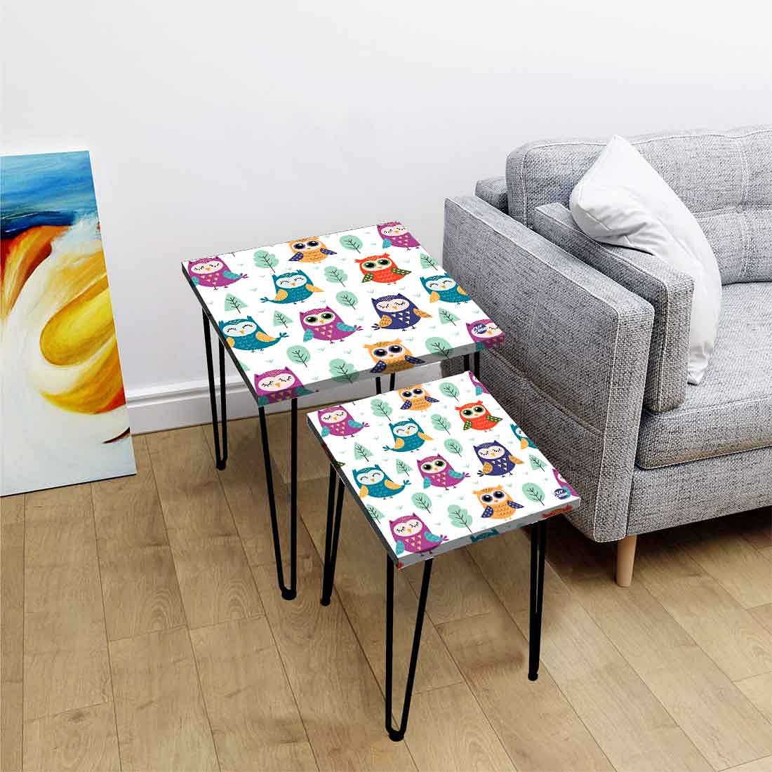 Nesting Side Table Set of 2 for Living Room Home Decor - Cute Owl Nutcase