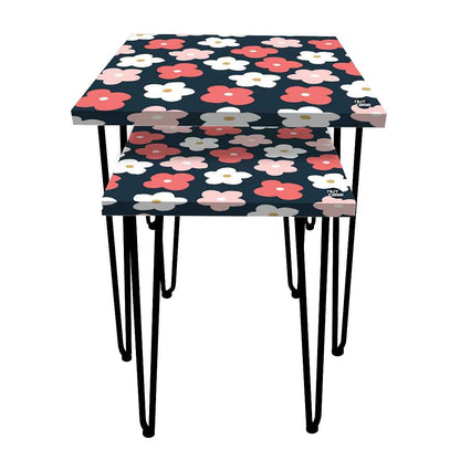 Nesting Table Set Of 2 Nest of Tables for Living Room - Pink White Flower Nutcase