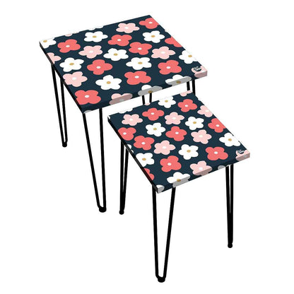 Nesting Table Set Of 2 Nest of Tables for Living Room - Pink White Flower Nutcase