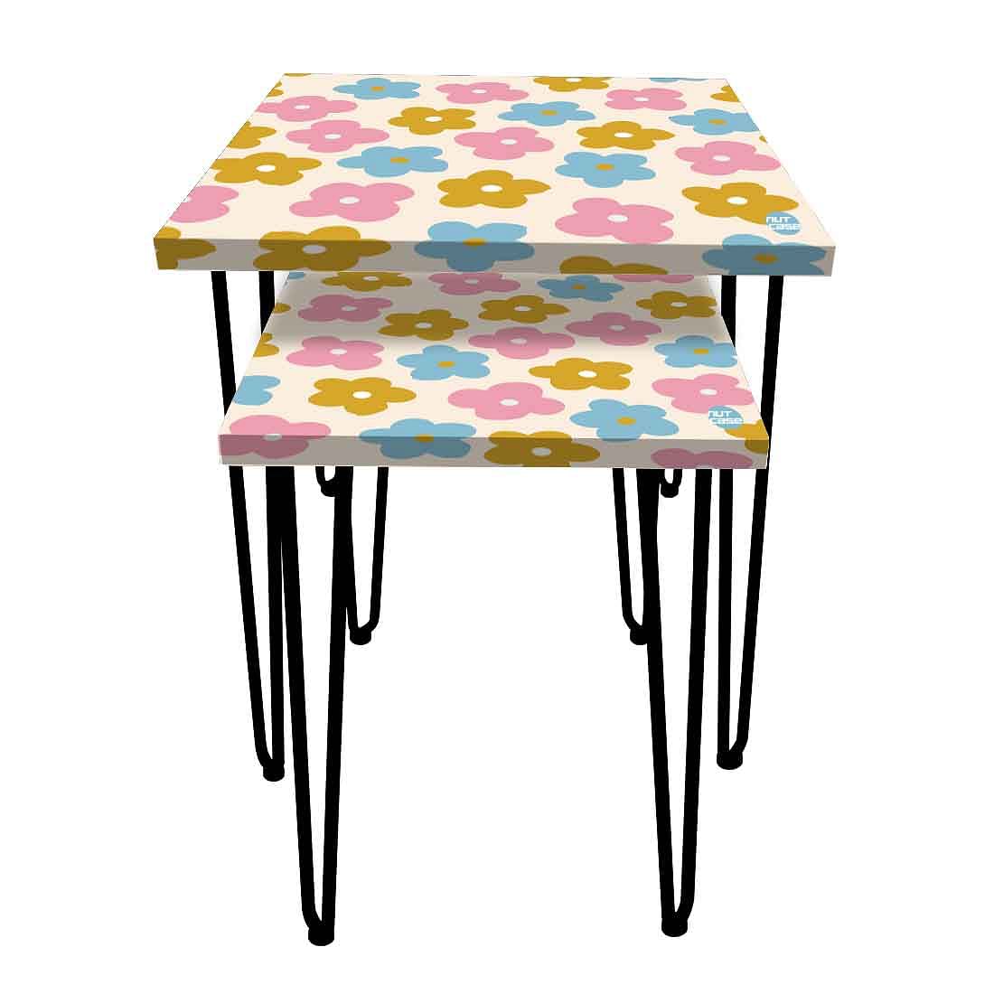 Designer Nesting End Tables Modern Decor Side Table for Home - Colorful Flower Nutcase