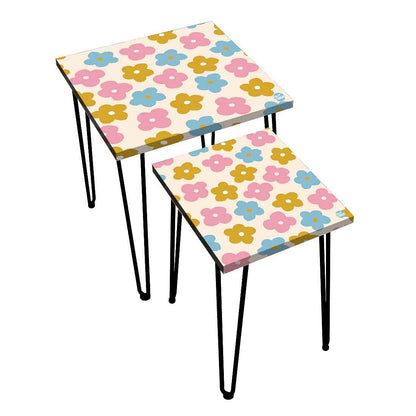 Designer Nesting End Tables Modern Decor Side Table for Home - Colorful Flower Nutcase