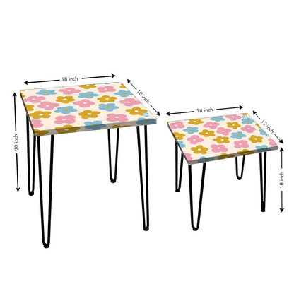 Designer Nesting End Tables Modern Decor Side Table for Home - Colorful Flower Nutcase