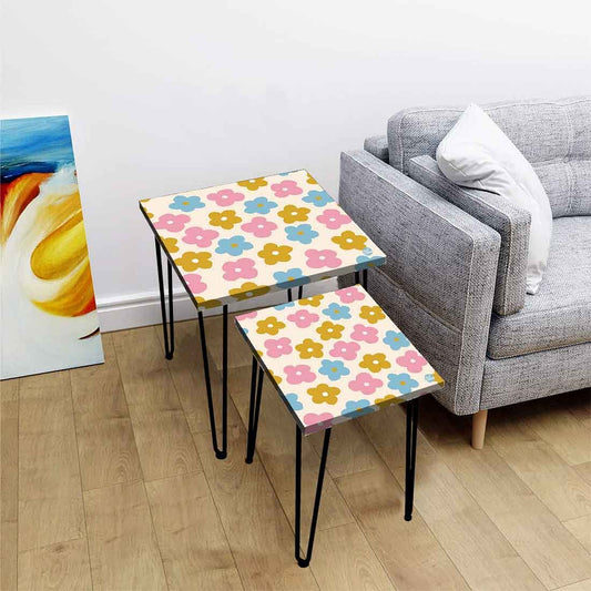Designer Nesting End Tables Modern Decor Side Table for Home - Colorful Flower Nutcase
