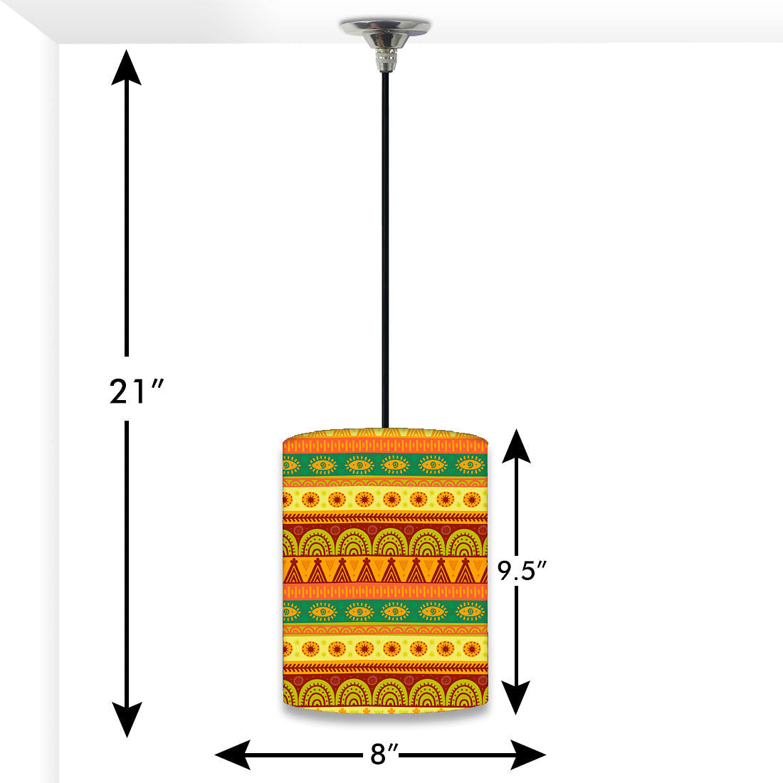 Bedside Ceiling Hanging Pendant Lamp - Aztec Orange And Yellow Pattern Nutcase