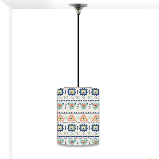 White Hanging Pendant Lamp - Aztec Orange And Green Pattern Nutcase