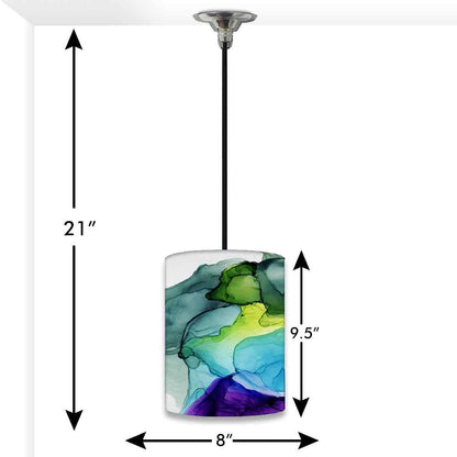 Ceiling Hanging Pendant Lamp Shade - Green Purple Ink Watercolor Nutcase