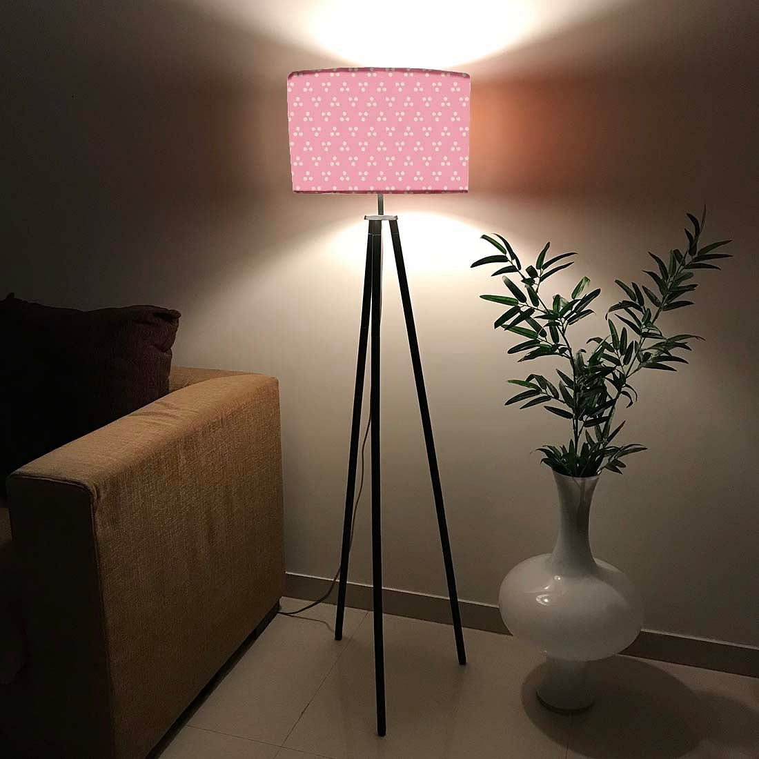 Tripod Floor Lamp Standing Light for Living Rooms -Pink Dots Nutcase