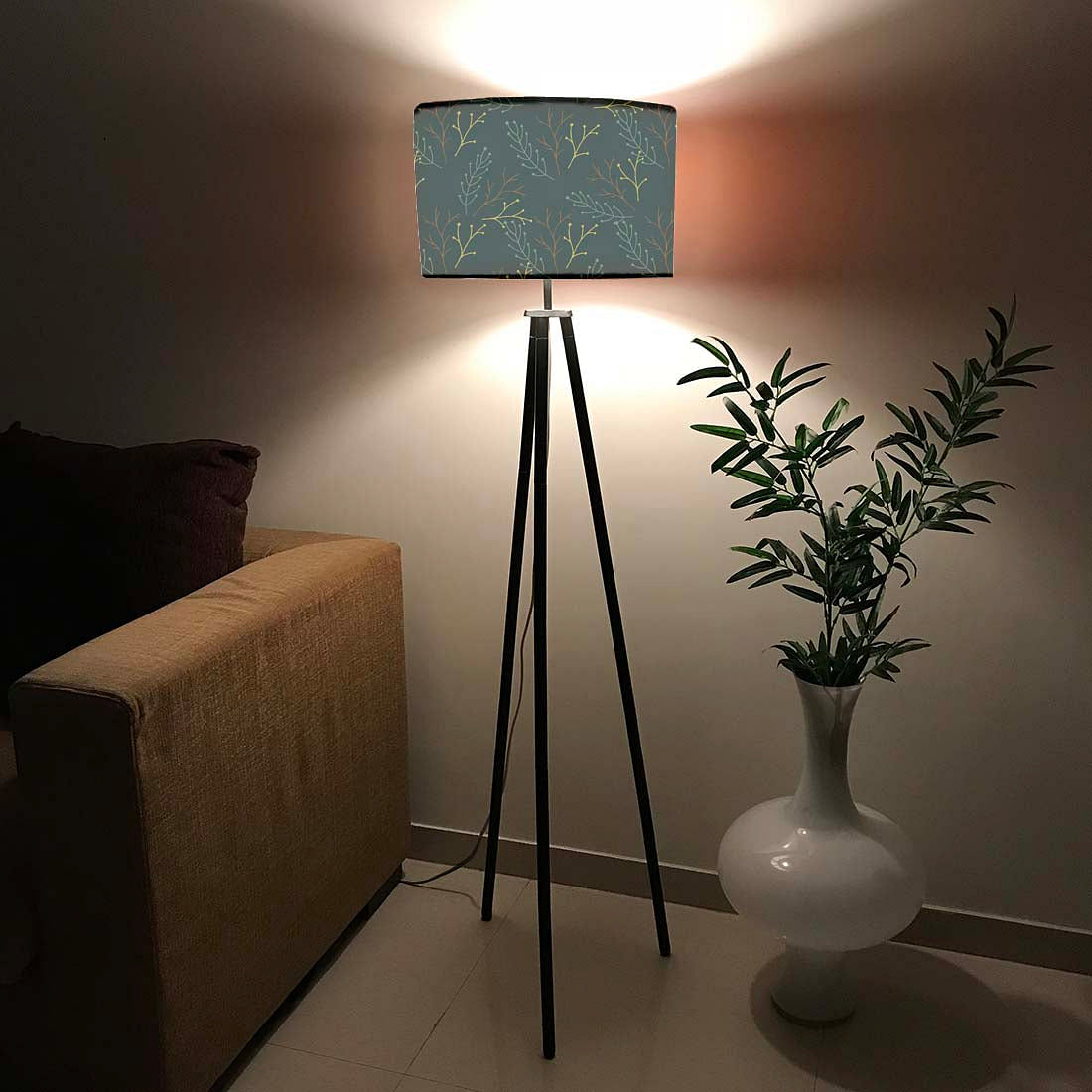 Tripod Floor Lamp Standing Light for Living Rooms -Dark Leaves Nutcase