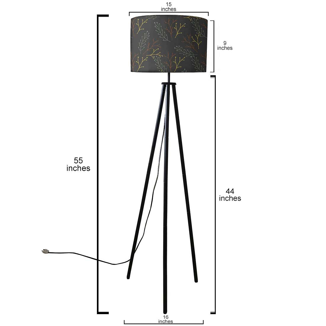 Tripod Floor Lamp Standing Light for Living Rooms -Dark Leaves Nutcase