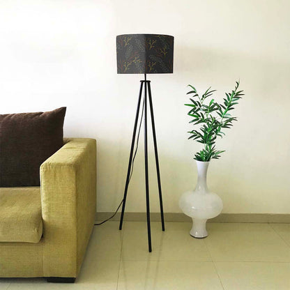 Tripod Floor Lamp Standing Light for Living Rooms -Dark Leaves Nutcase