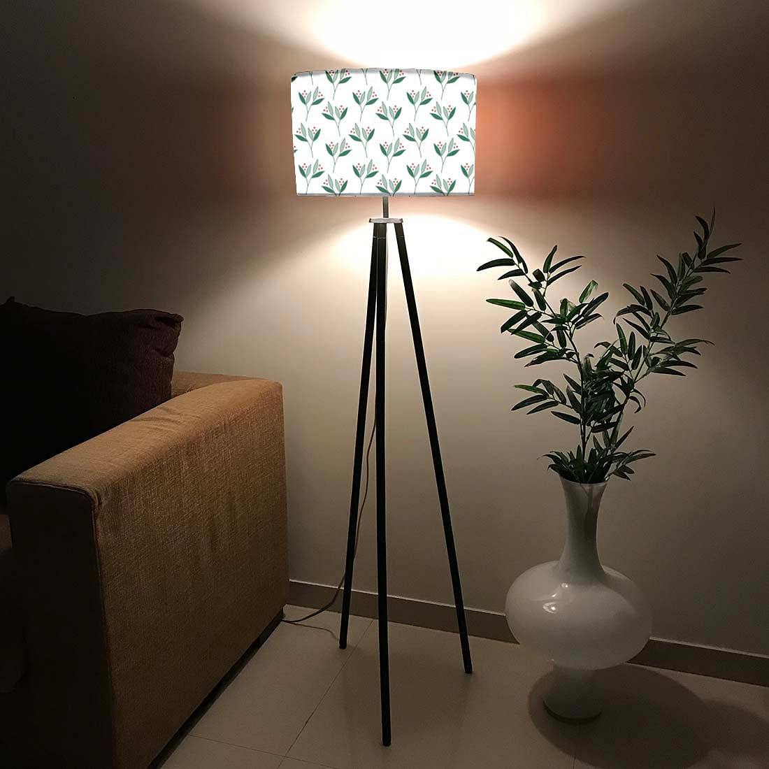 Tripod Floor Lamp Standing Light for Living Rooms -Berries Leaves Nutcase