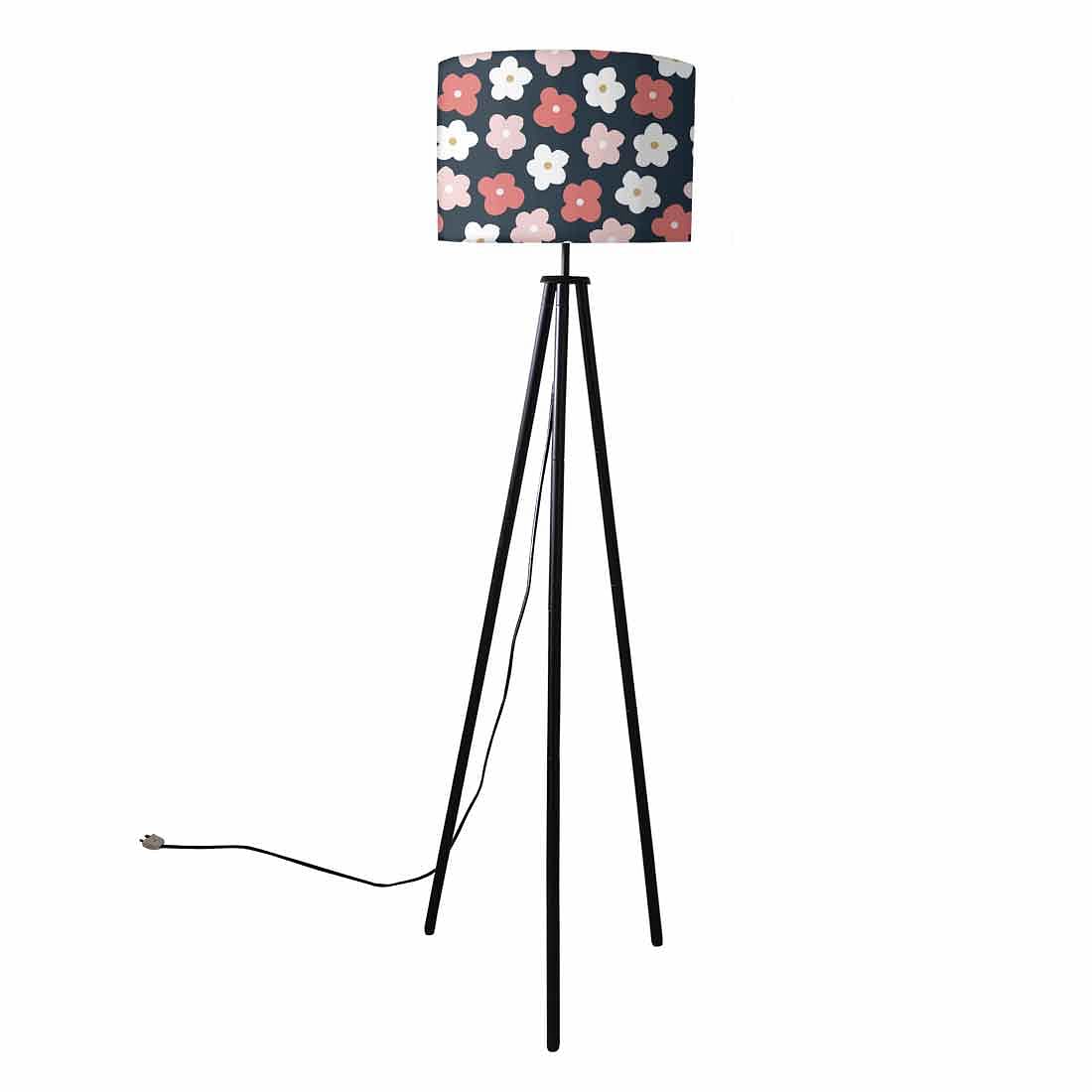 Tripod Floor Lamp Standing Light for Living Rooms -Black Pink Floral Nutcase