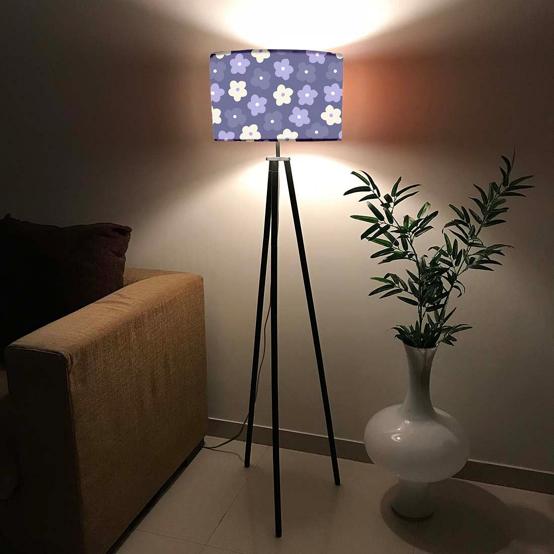 Tripod Floor Lamp Standing Light for Living Rooms -Purple Flowers Nutcase