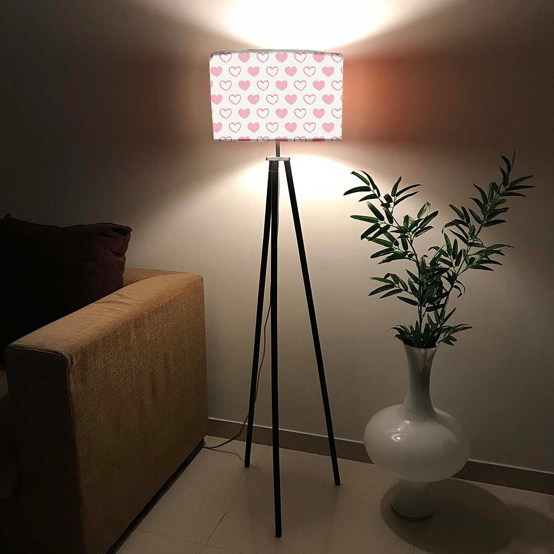 Tripod Floor Lamp Standing Light for Living Rooms - Pink Hearts Nutcase
