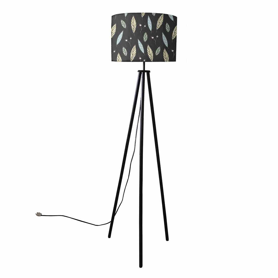 Tripod Floor Lamp Standing Light for Living Rooms - Leaves On Black Nutcase