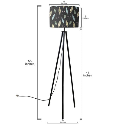 Tripod Floor Lamp Standing Light for Living Rooms - Leaves On Black Nutcase