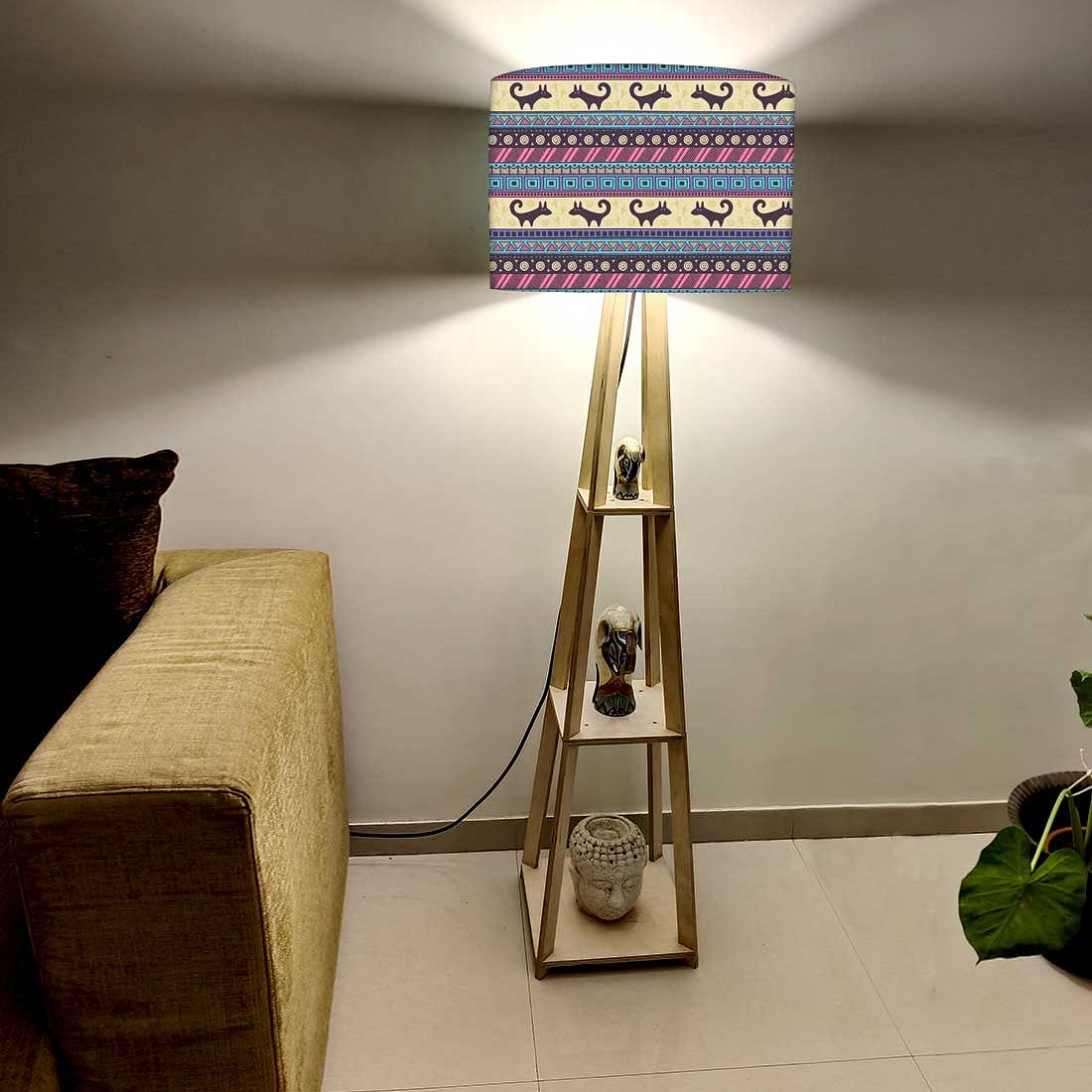 Floor Wooden Shelf Lamp for Bedroom  - Aztec Nutcase