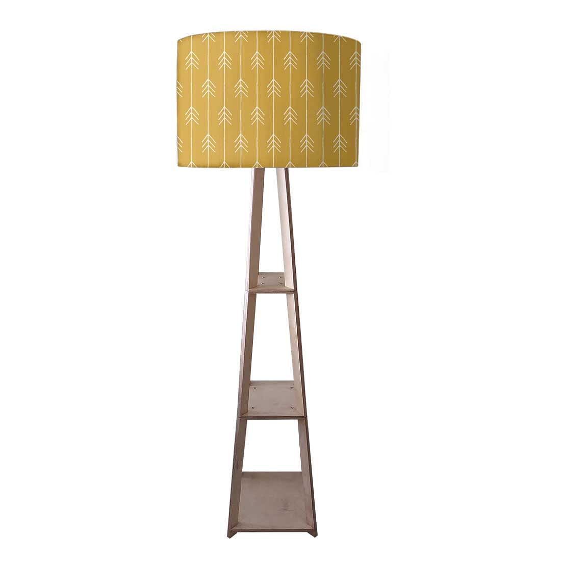 Yellow Wooden Floor Lamps with Shelf for Bedroom Nutcase