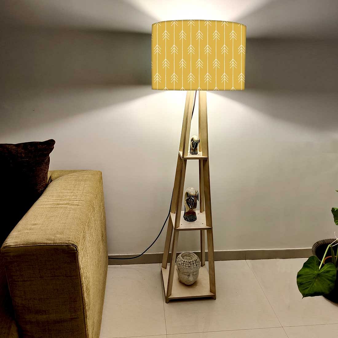 Yellow Wooden Floor Lamps with Shelf for Bedroom Nutcase