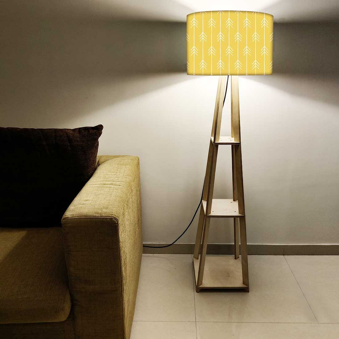 Yellow Wooden Floor Lamps with Shelf for Bedroom Nutcase