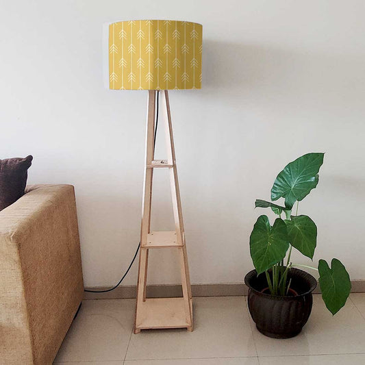 Yellow Wooden Floor Lamps with Shelf for Bedroom Nutcase