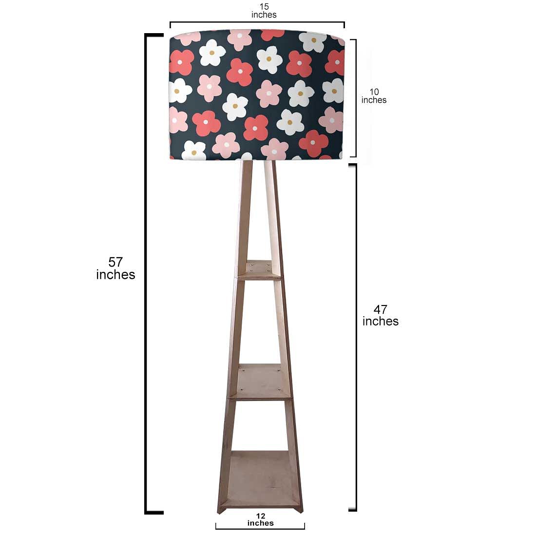 Floor Lamp with Shelves  -   Black Pink Floral Nutcase