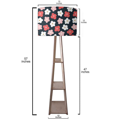Floor Lamp with Shelves  -   Black Pink Floral Nutcase