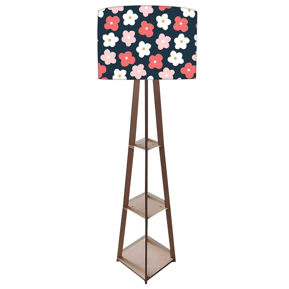 Floor Lamp with Shelves  -   Black Pink Floral Nutcase