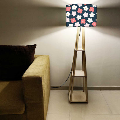 Floor Lamp with Shelves  -   Black Pink Floral Nutcase