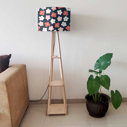Floor Lamp with Shelves  -   Black Pink Floral Nutcase