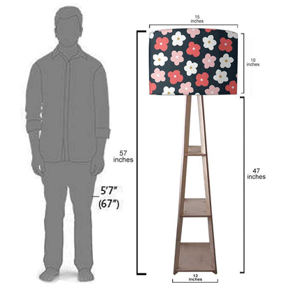 Floor Lamp with Shelves  -   Black Pink Floral Nutcase