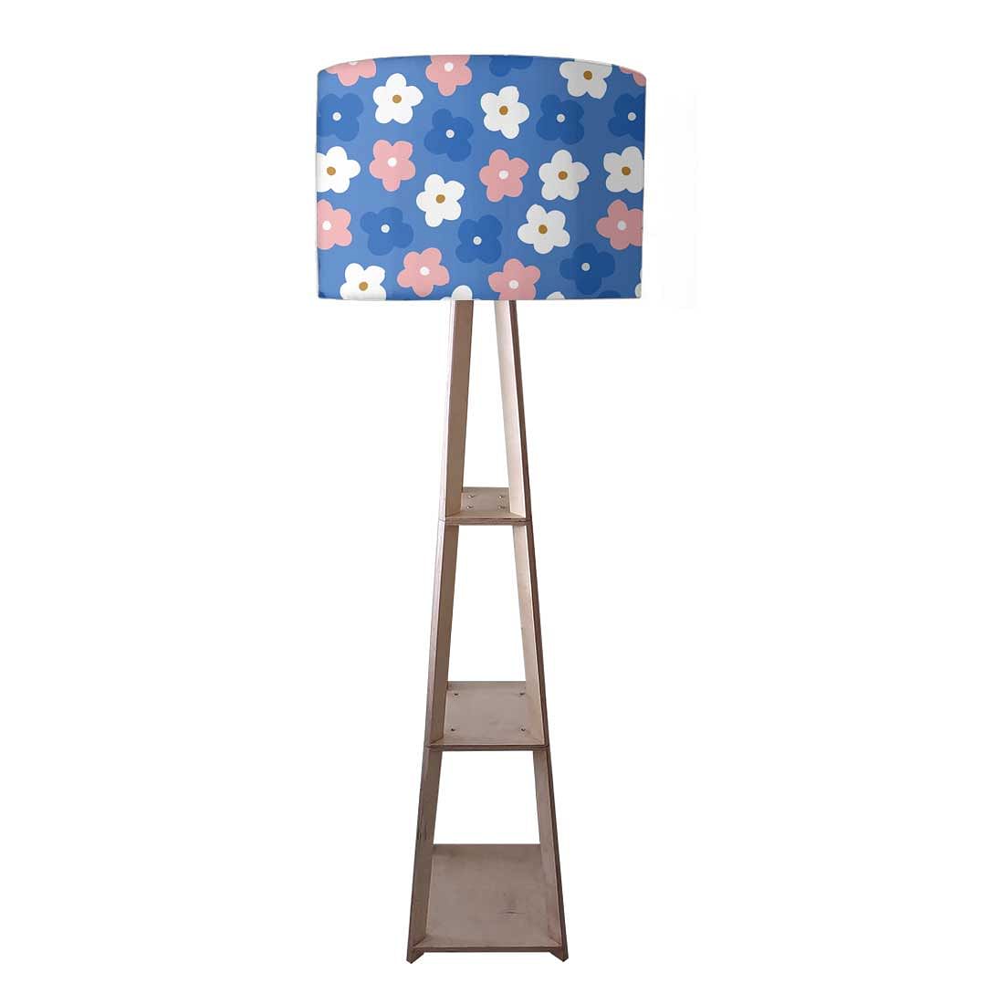 Standing Tripod Lamp  -   Blue Pink Flowers Nutcase