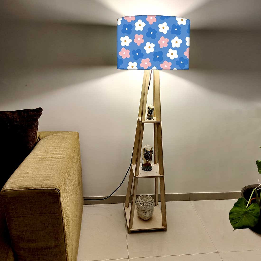 Standing Tripod Lamp  -   Blue Pink Flowers Nutcase