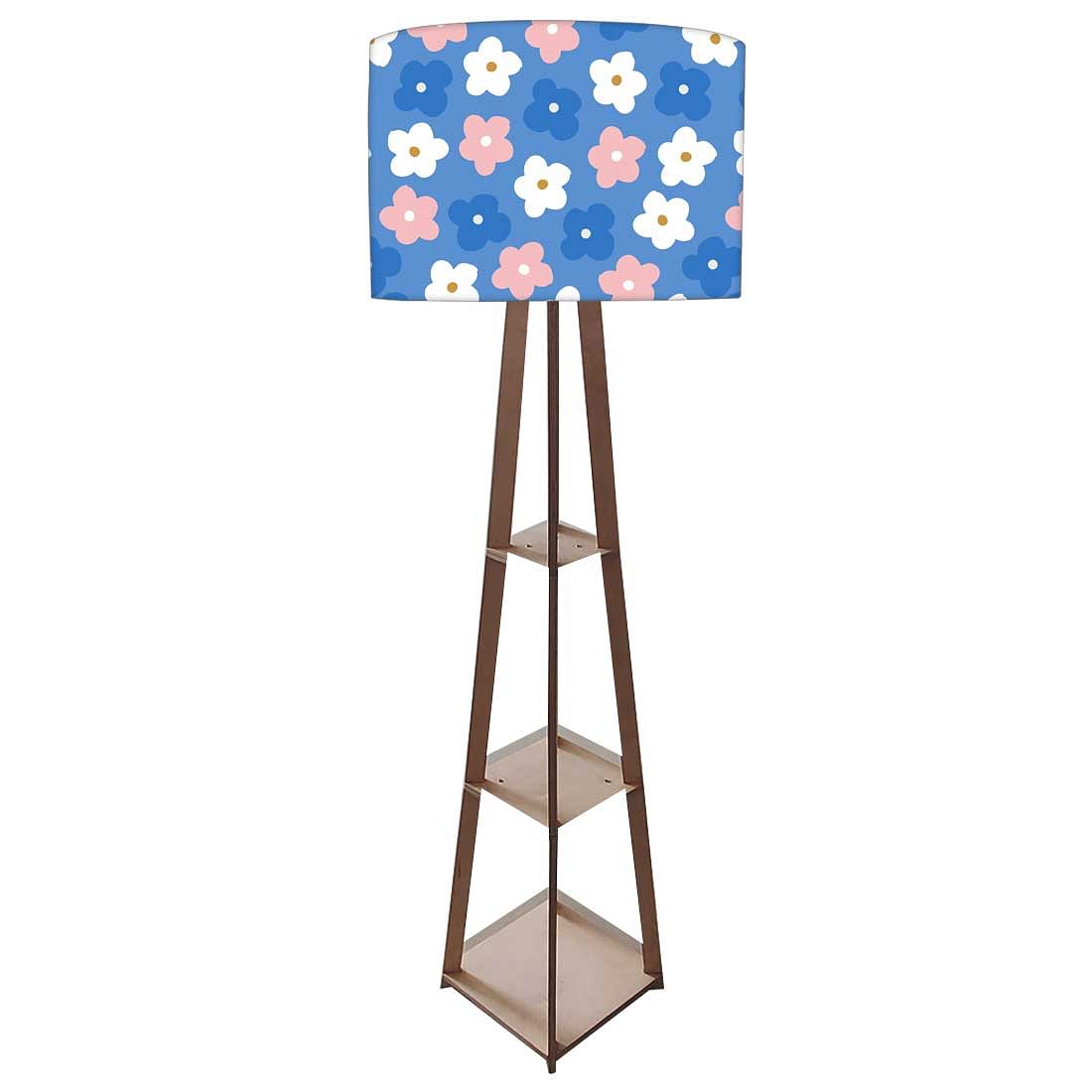Standing Tripod Lamp  -   Blue Pink Flowers Nutcase