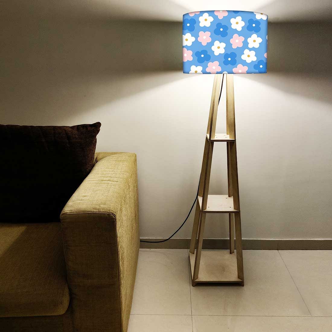 Standing Tripod Lamp  -   Blue Pink Flowers Nutcase