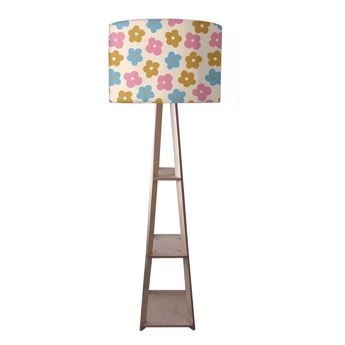 Wooden Tripod Floor Lamp for Kids Room -  Pastel Flowers Nutcase