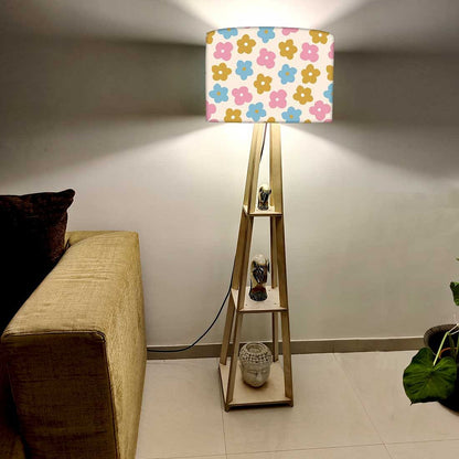 Wooden Tripod Floor Lamp for Kids Room -  Pastel Flowers Nutcase