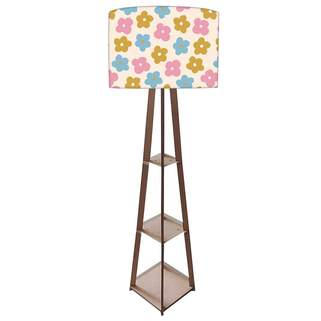 Wooden Tripod Floor Lamp for Kids Room -  Pastel Flowers Nutcase